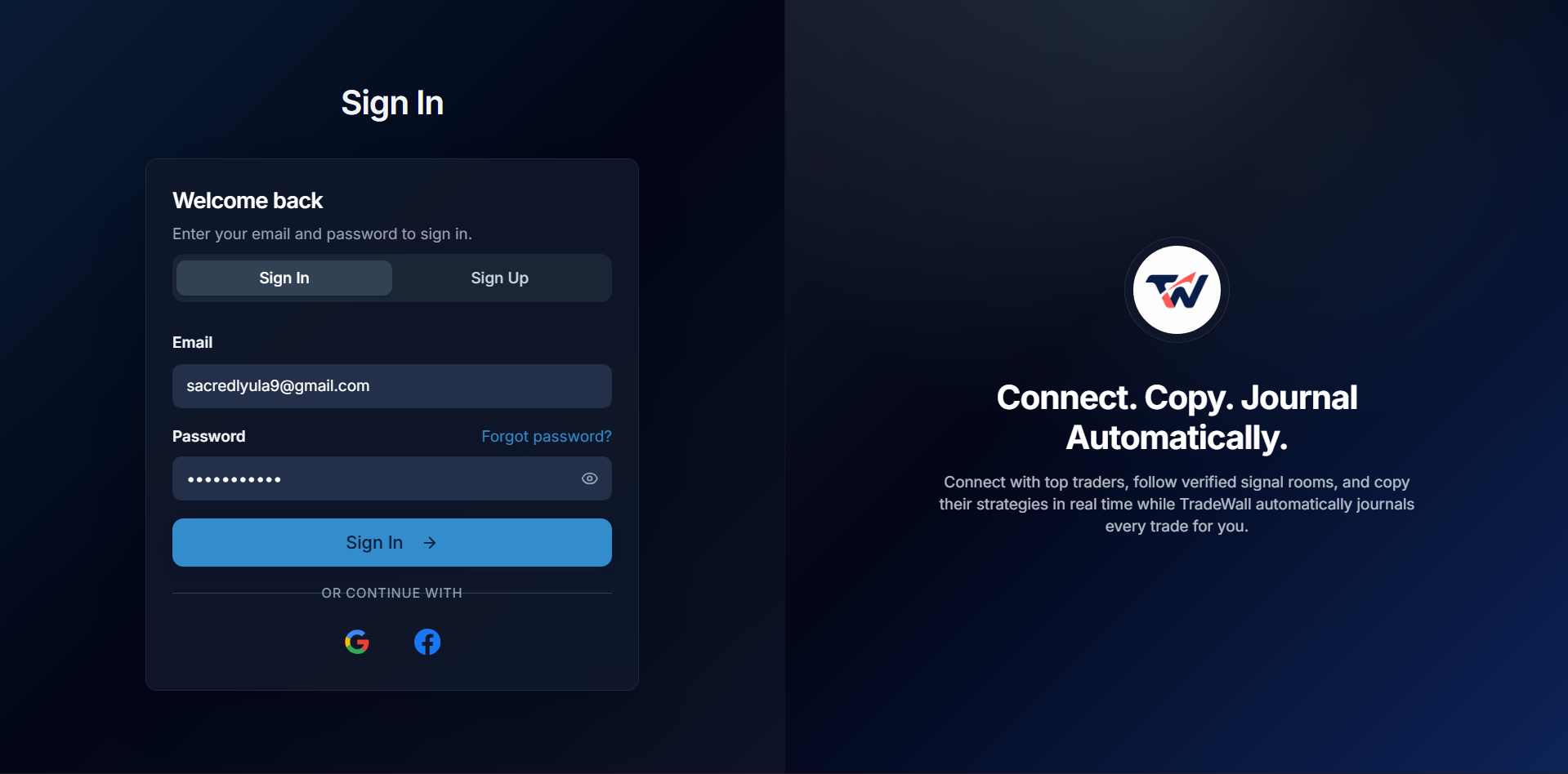 TradeWall app interface preview